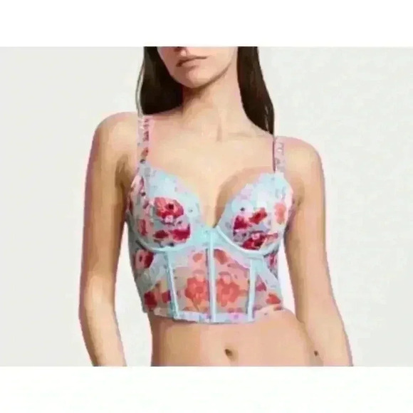 Happy Poppy Corset Bustier‎ SEXY Satin Shine Strap Push-Up Bra Top 32DD